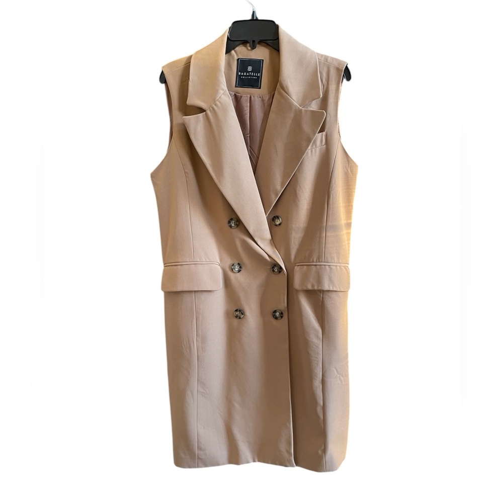 BAGATELLE Camel Sleeveless Double Breasted Blazer Lined Vest Classic Size LARGE